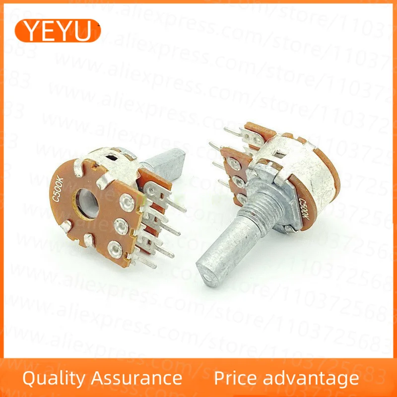 2PCS 16 Type C500K 6-pin Dual Power Amplifier Speaker Timbre Volume Potentiometer 20mm Axis