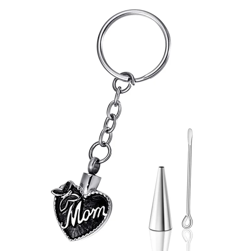 Stainless Steel Cremation Jewelry for Mom Butterfly Black Heart Memorial Keepsake Urn Keychain for Ashes Dropshipping