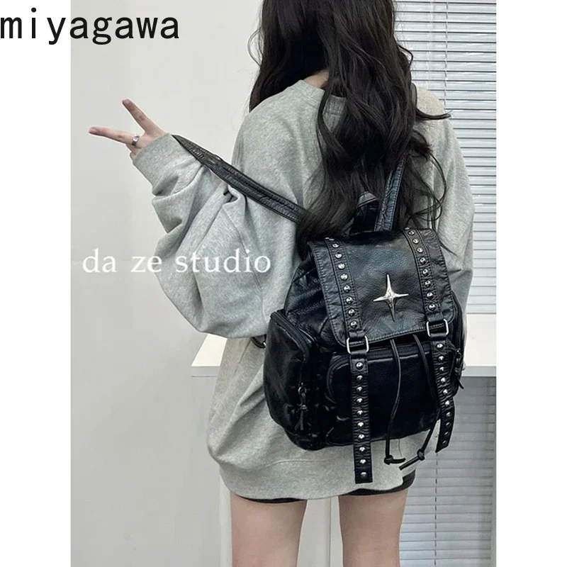 

Miyagawa 2023 New Student Classroom Large Capacity Causal Spicy Girl Y2k Versatile Commuting Black Autumn/Winter Backpack