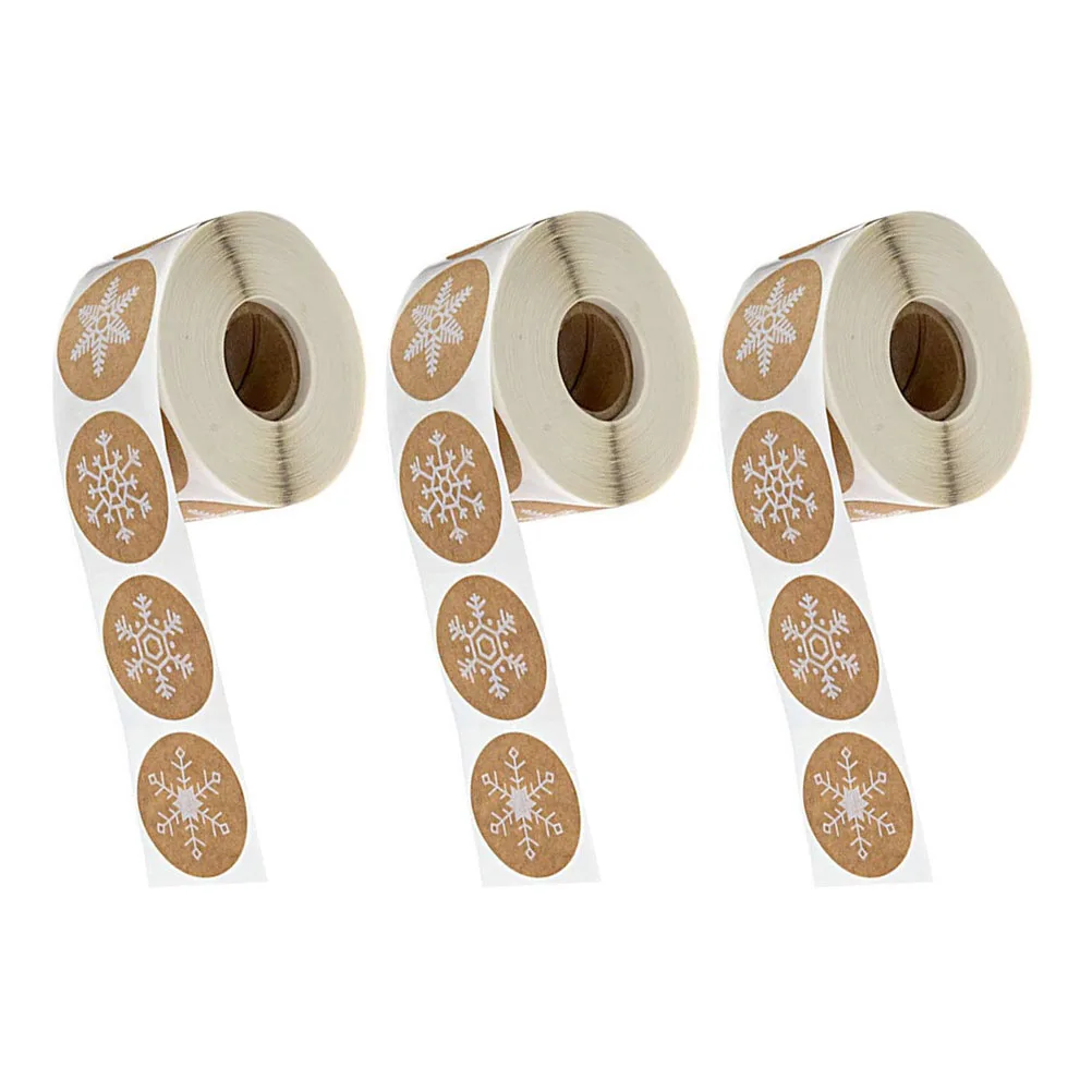

3 Rolls Christmas Decoration Label Tags Stickers Mini Snowflake Decorative Snowflakes Copper Plate Self-adhesive Paper