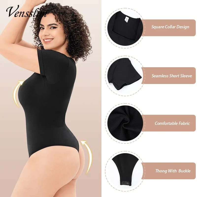 Vensslim Full Body Shaper Bodysuits Women Short Sleeve Waist Trainer Lingerie Seamless Butt Lifter Tummy Control Slim Shapewear