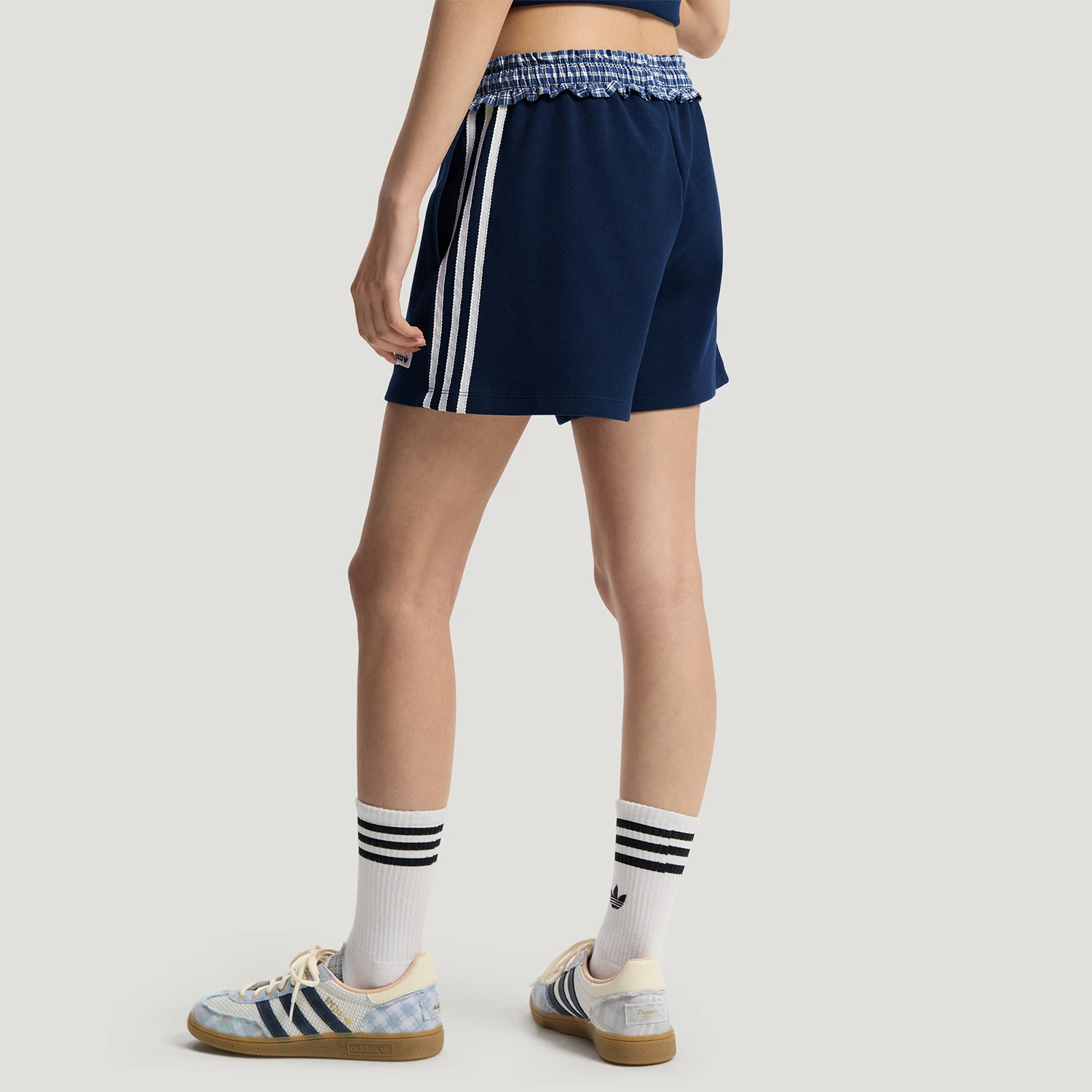 Adidas genuine clover women's knitted casual plaid patchwork shorts KU9394