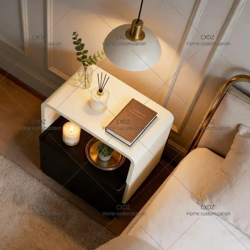 Simple Light Luxury Italian Veneer Minimalist Bedroom Bedside Table Nordic Storage Creative New Premium Nightstand