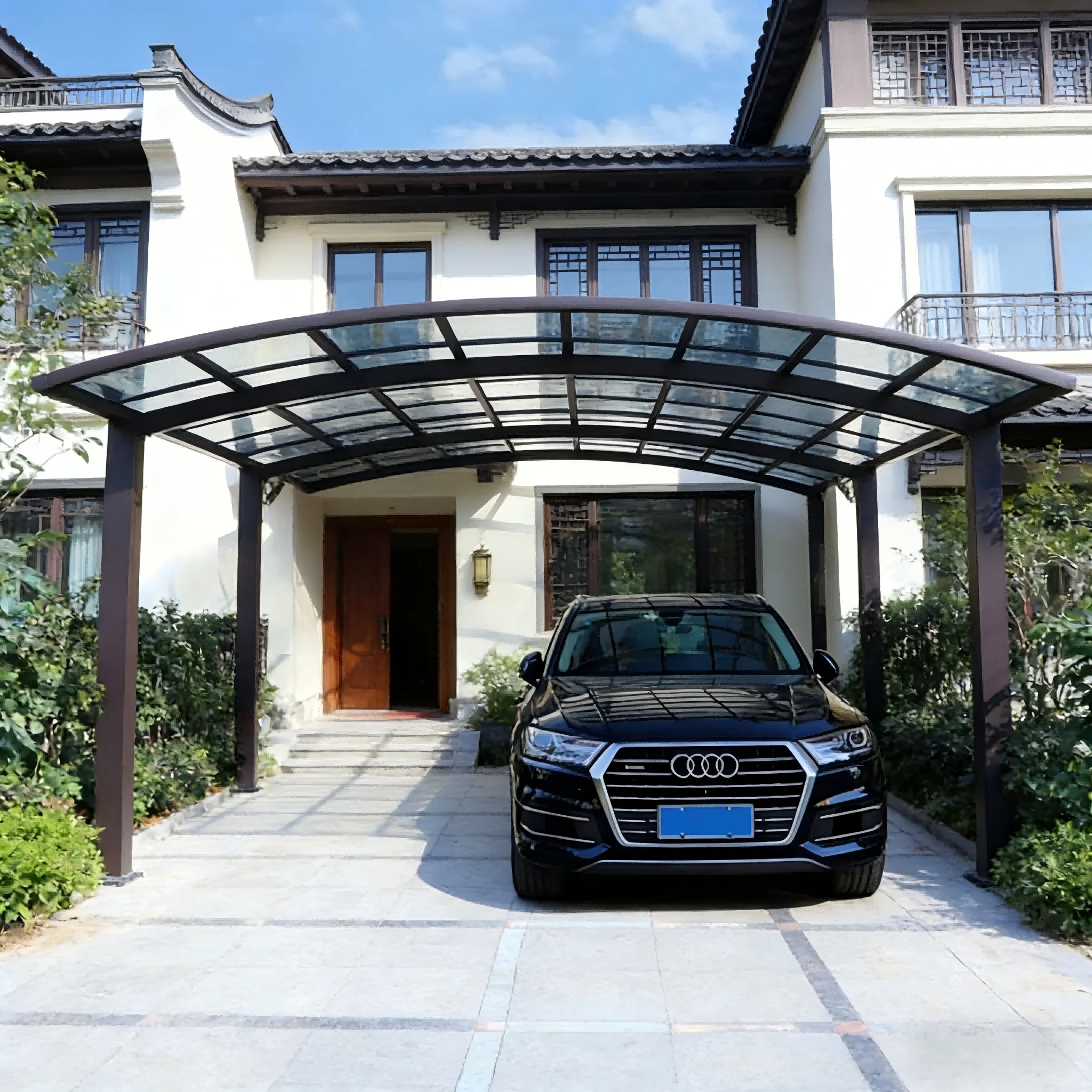 Waterproof Aluminum Carport Polycarbonate Roof, Easy Assembly Outdoor Parking Canopy for Residential Backyard Garden Villa