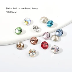 Pointed Bottom Round 6MM/8MM Rhinestone K9 Glass Stone 3D Nail Art DIY Decoration Diamond