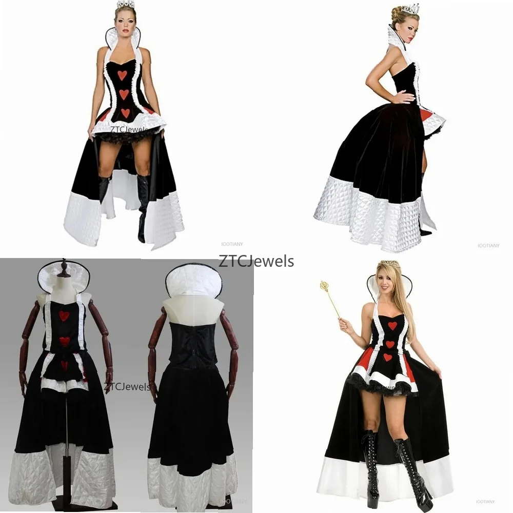 Queen of Hearts Cosplay Costume Sexy Alice in Wonderland Fancy Dress Halloween Masquerade Party Swallowtail Witch Outfit