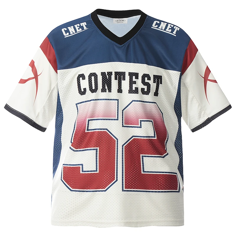 

Mens Color Block Mesh Jersey T-Shirts Gradient Number Print Loose Fit Hip Hop Style Summer Short Sleeve Sportswear Tops Clothing