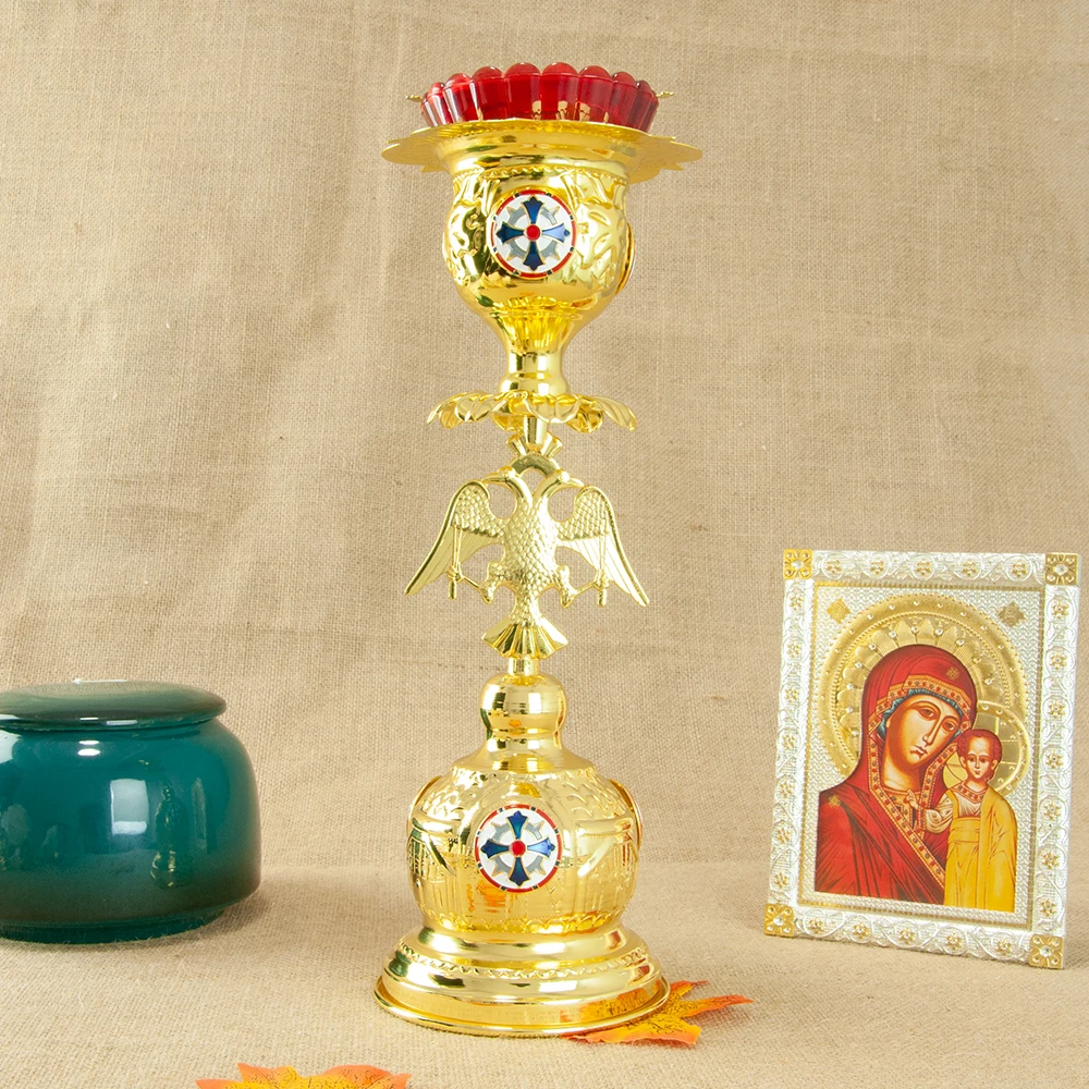 

HT Orthodox Church Candle Holder Church Sacrifice Candlestick With Oil Glass Cup Religion Vigil Lamp for Church Home Decoration