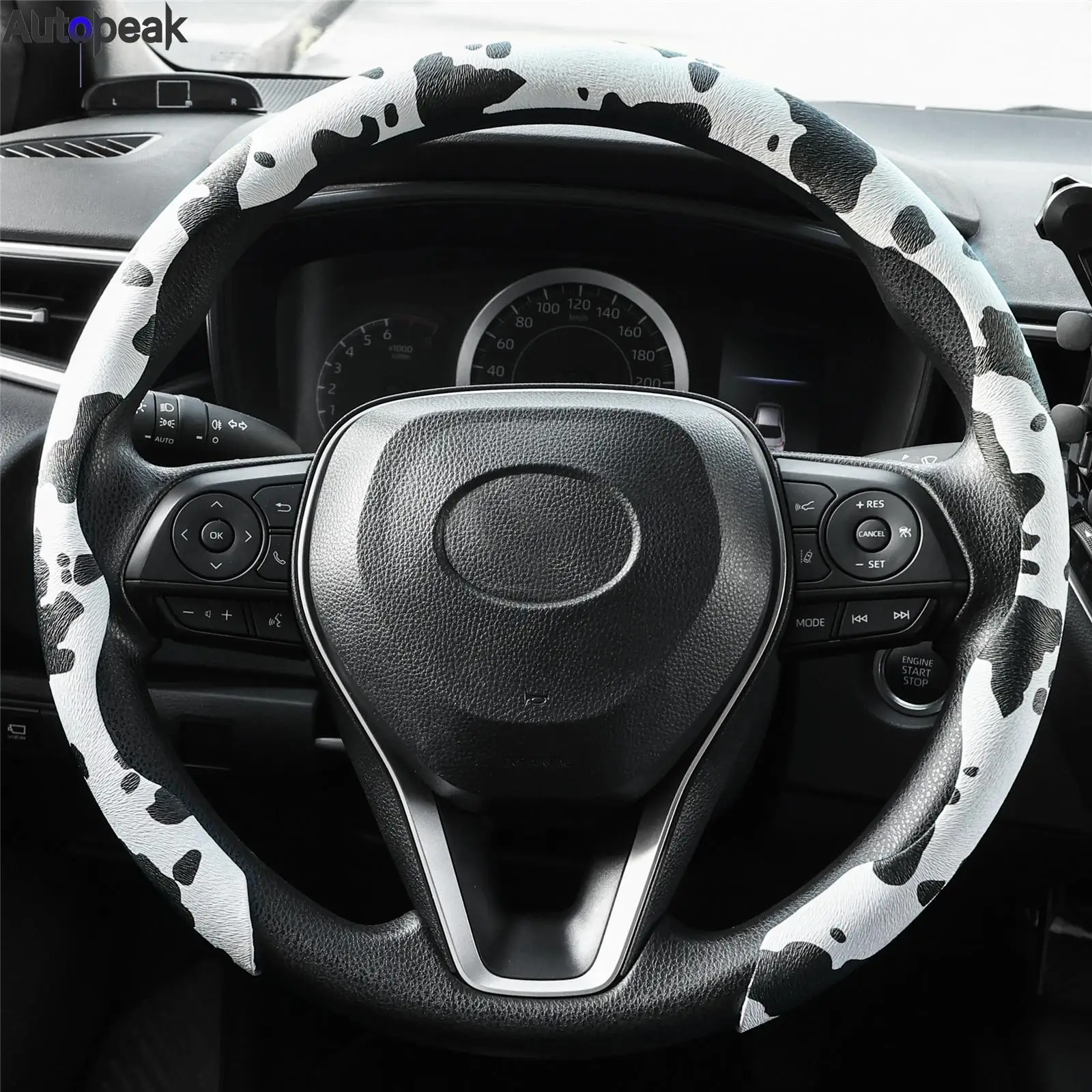 Universal Car Steering Wheel Cover Cow Print for O/D Type 14 1/2-15 inch Breathable Non-Slip Auto Interior Accessories