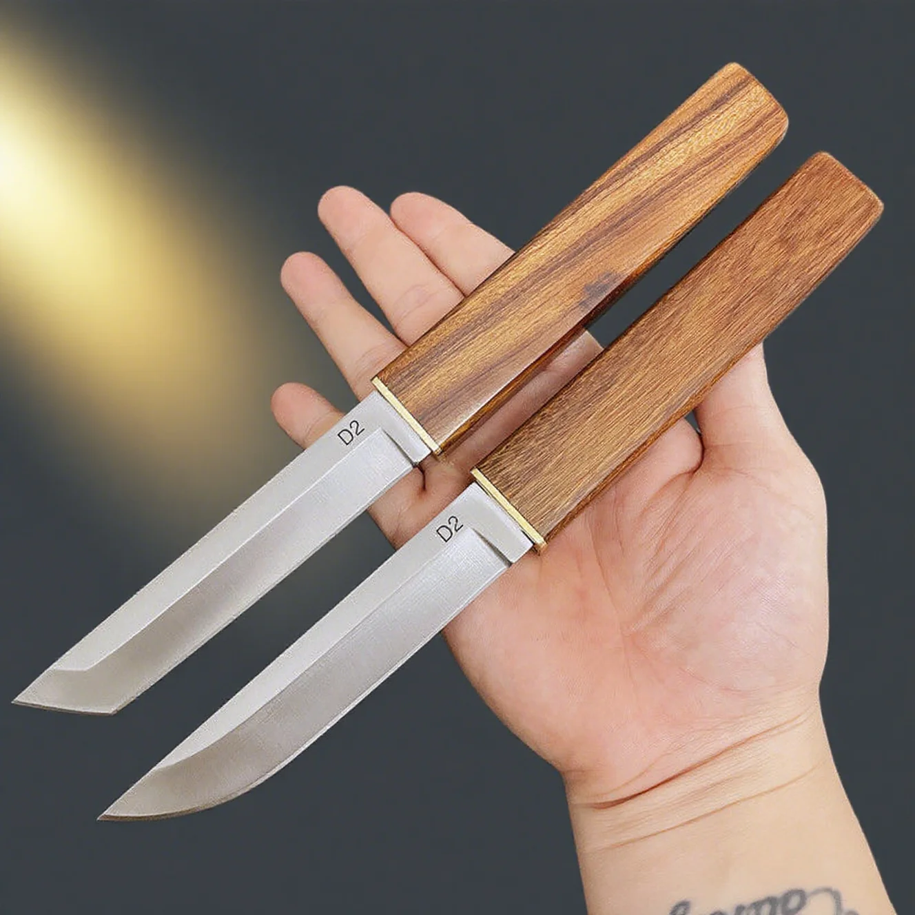 Nóż Sun and Moon Double Knife - Drewno Orzechowe, Ręcznie Polerowany, Kuty, Mały Nóż Prosty, Nóż Kolekcjonerski na Prezent