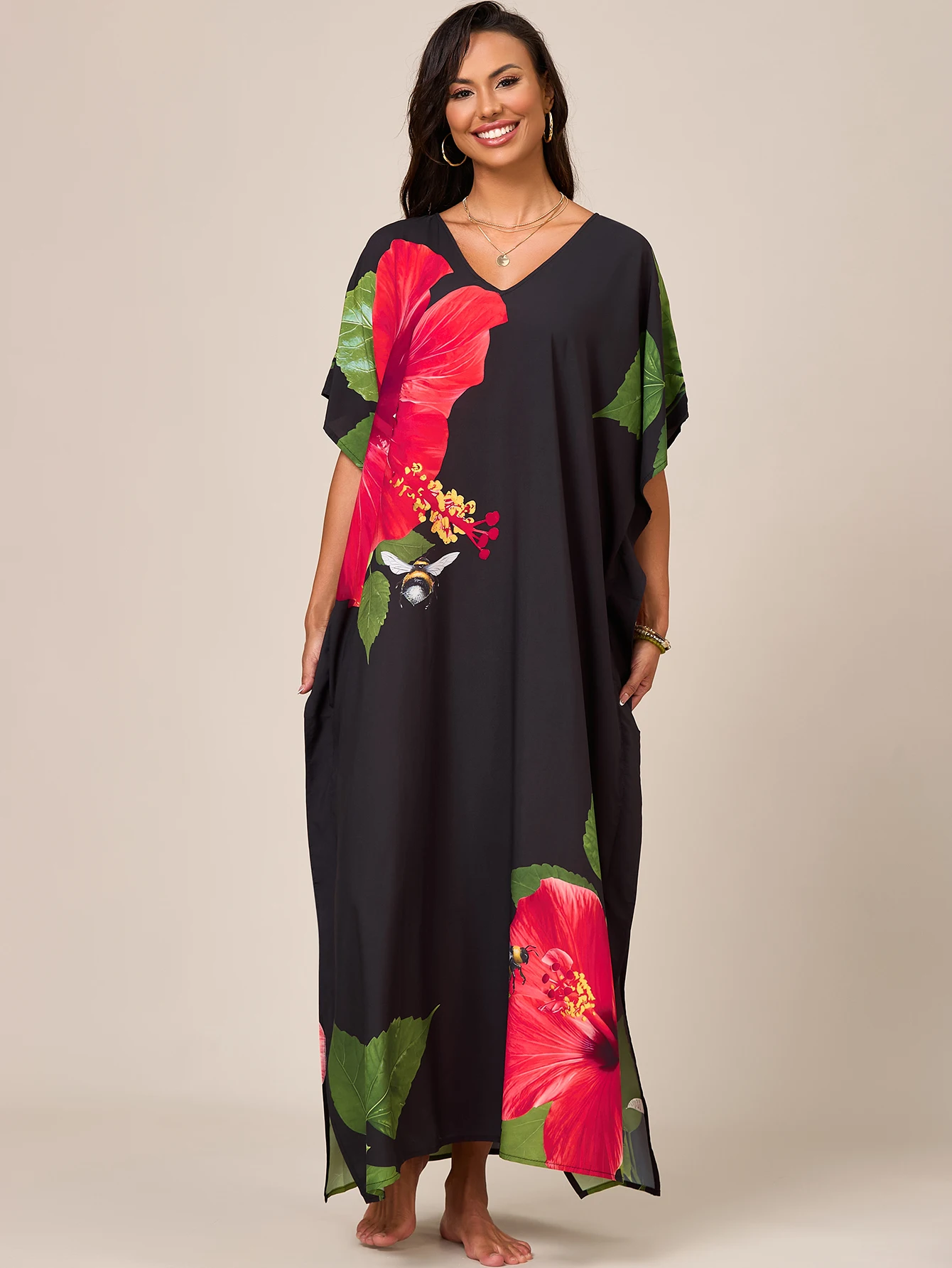 

Women's Kaftan Dresses, Colorful Print Mrs Roper Caftan, Bathing Suit Cover Ups Beach Dresses