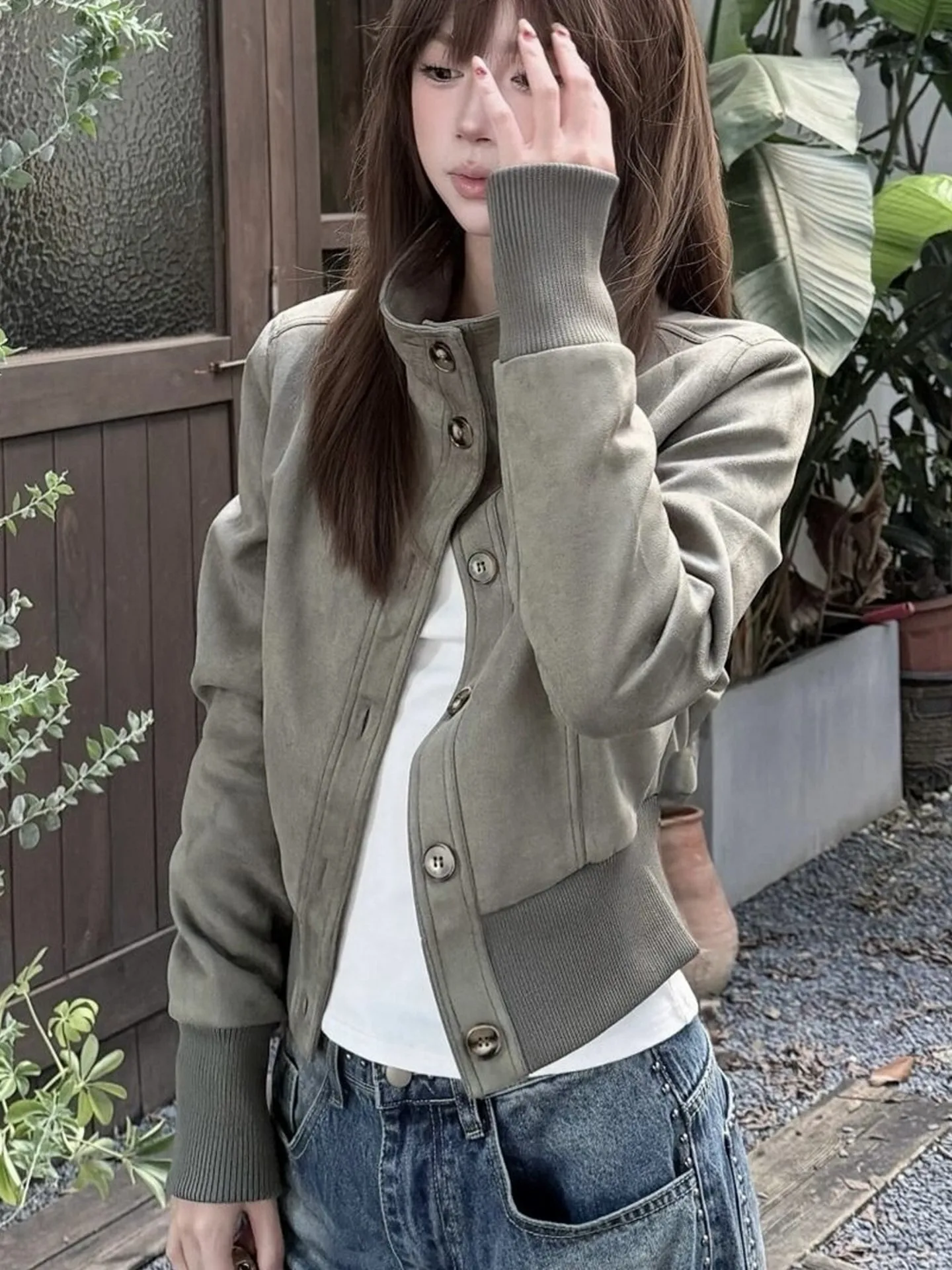 

Женский топ с воротником-стойкой в стиле ретро Long Sve ort Jaet, ранняя осень 2022, новый облегающий бейсбольный топ небольшого размера