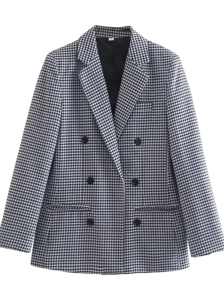 Autumn Plaid Blazer for Women Elegant High Quality Office Outfits New In Jacket Double Breasted Coat Oversized Blazer De Mujer