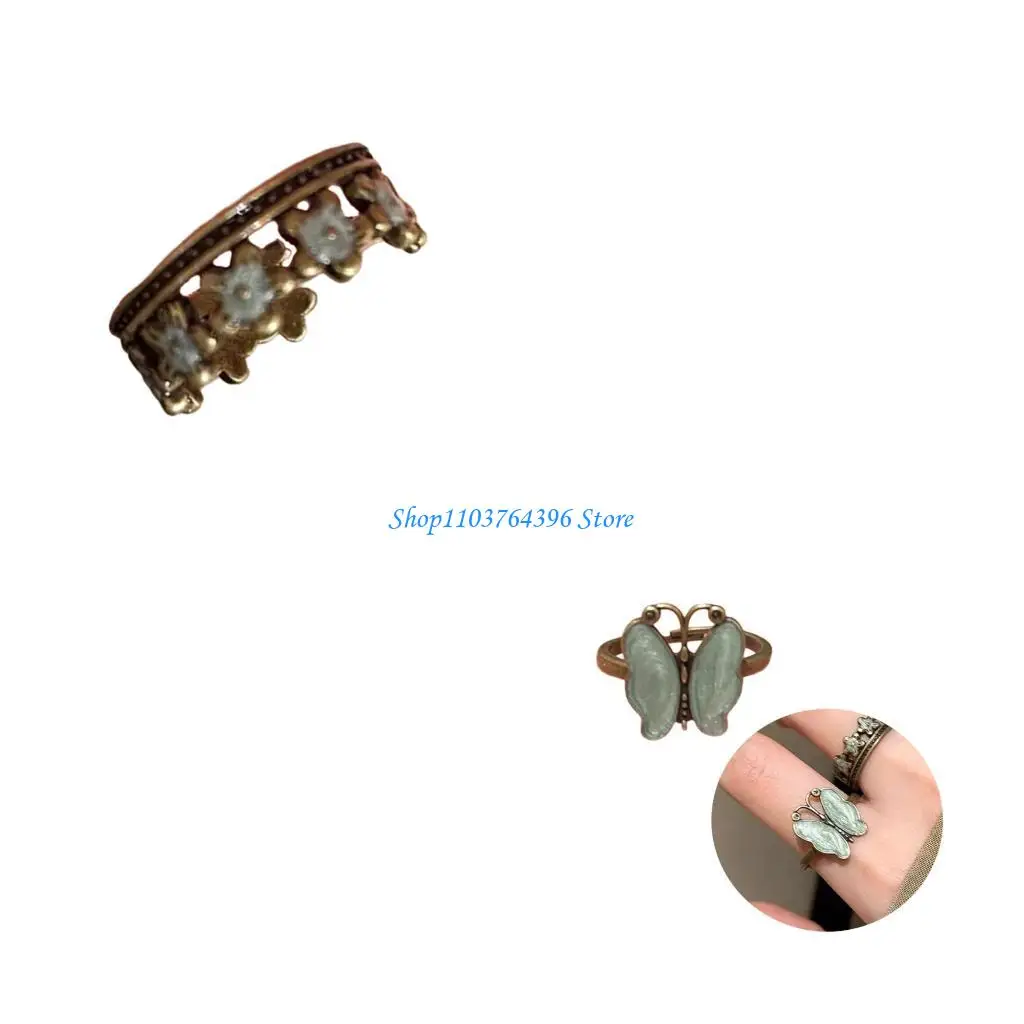 

Delicate Floral Butterfly Design Ring Handcrafted Alloy Jewelry For Women Gift Choice