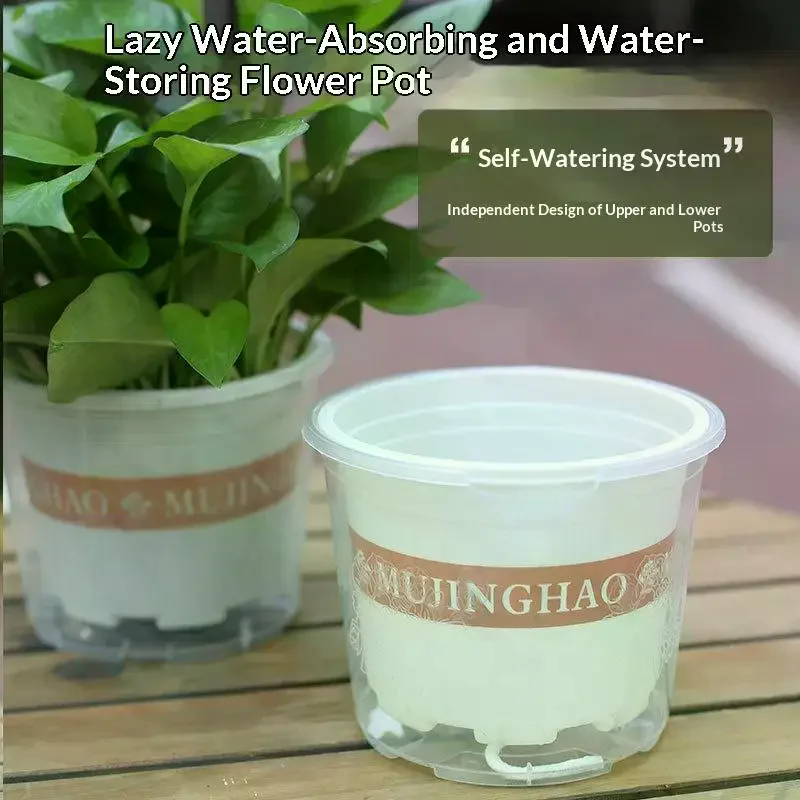 Self Watering Plastic Flower Pot Double Layer Hydroponics Plants Bonsai Pot Vases Potted Home Office Decor