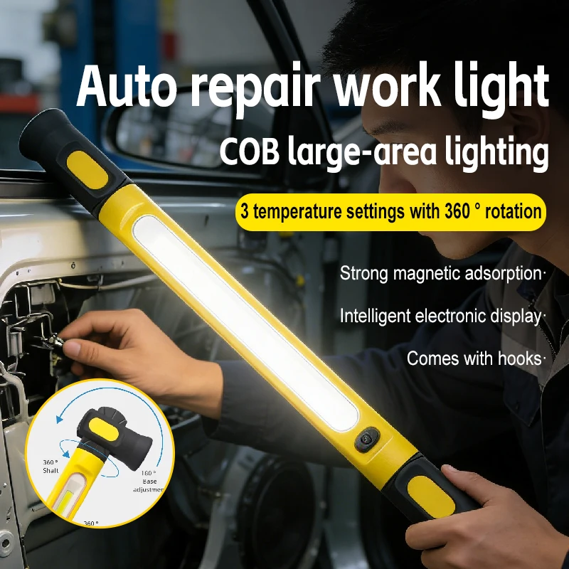 Mechanic LED Work Light Rechargeable with Hooks Emergency Repair Rotating LightMagnetic Base for Car Repairing Outdoor Work