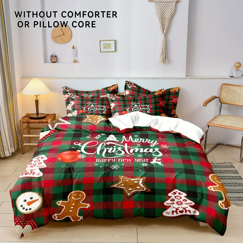 3pcs Bedding Set Marry Christmas Print Cozy Duvet Cover Set King Queen Twin Single Size New Year Christmas Gift Bedroom Decor