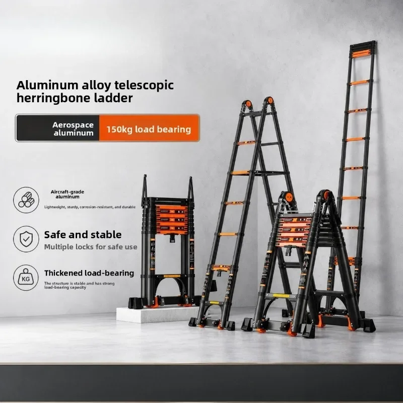 Multi Function Elevating Work Ladder Telescopic Ladder Ladder Aluminum Alloy Telescoping Folding A Frame Ladder Thickened