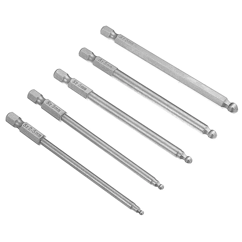 Juego de brocas hexagonales H2.5/H3/H4/H5/H6, juego de brocas de destornillador hexagonal de extremo de bola, brocas de destornillador magnético de 1/4 ", 5 piezas