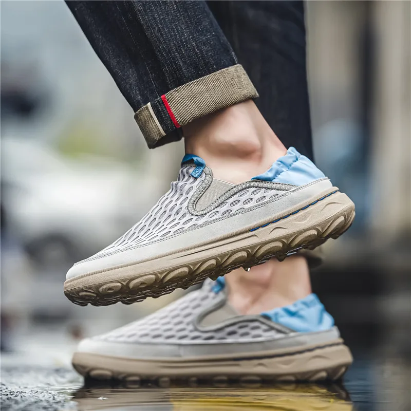 

Мужские слипоны с модным сетчатым верхом, дышащие, мягкие, подходят для лета, большие размеры, повседневная обувь