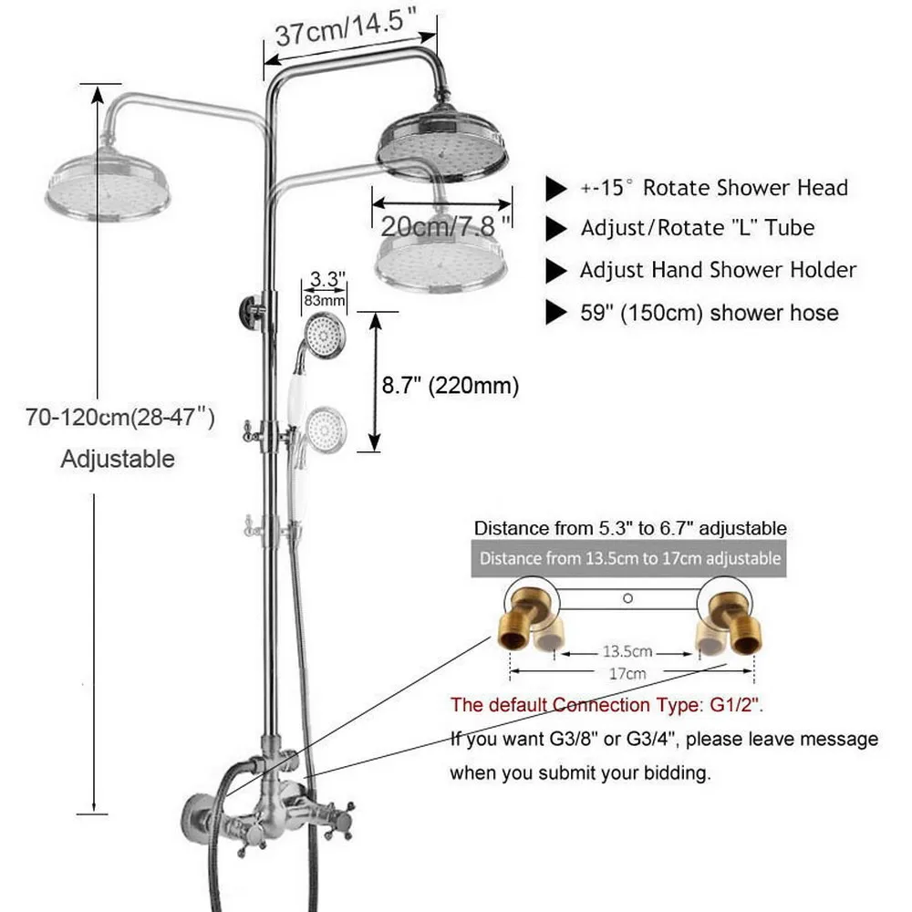 Two Cross Handles 8'' Bath Rain Shower System with the Shower Head & Hand shower Set Faucet Mixer Tap Gold Color Brass agf331