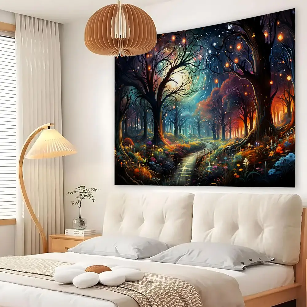 Fantasty Forest Tapestry Custom Living Bedroom Party Dormitory Interior Wall Bohemian Decoration Attached Clip