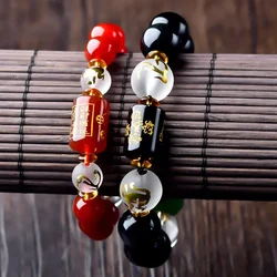 Five Elements Beads Mantra Bangles & Bracelets Jewelry Lucky Runes Energy Couple Feng Shui Obsidian Bracelet for Women or Men