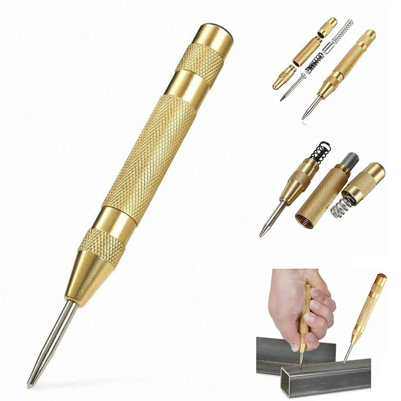 Automatic Center Pin Punch Spring Marking Holes Tool Wood Press Dent Marker Woodworking Tools For Center Punch Drill Bit