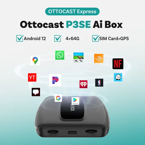 OTTOCAST Express P3 SE CarPlay AI Box inalámbrico Android Auto QCM6125 caja de vídeo inteligente accesorios de coche para Benz Audi Kia VW Toyota