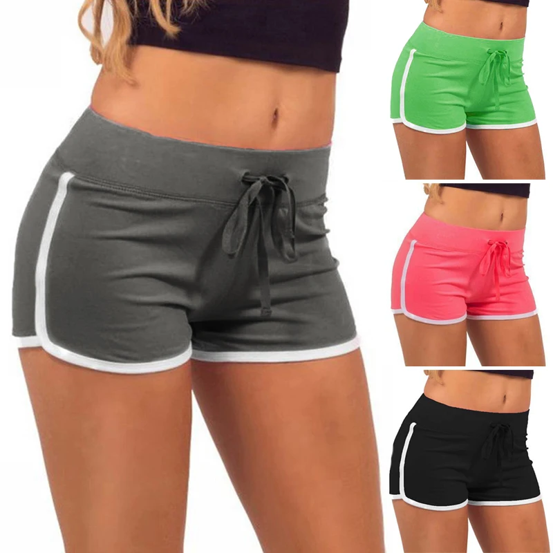 Women Cotton Shorts Yoga Short Pants Summer Fast Drying Sports Pants Contrast Binding Side Split Elastic Waist Casual Shorts