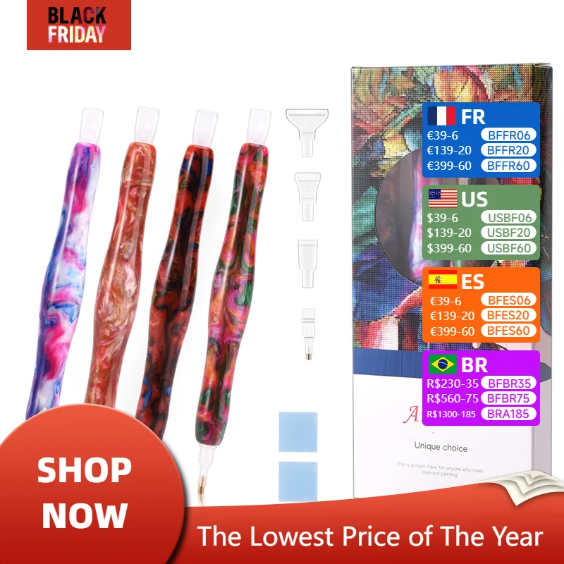 Diamond Painting Pens - 4 Pack Diamond Painting Tools and Accessories Handmade Art Resin Pens for Hobby Adults Kids Beginner