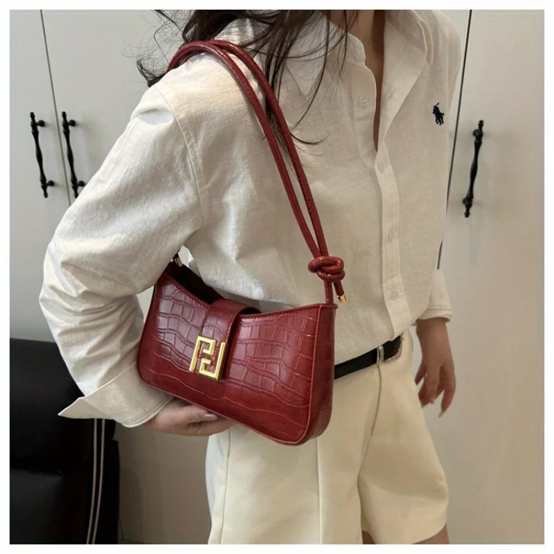 2025 Nova bolsa de ombro feminina |   Bolsa nas axilas com padrão de pedra para mulheres, nova bolsa de ombro simples de verão 2025, material pu de alta qualidade