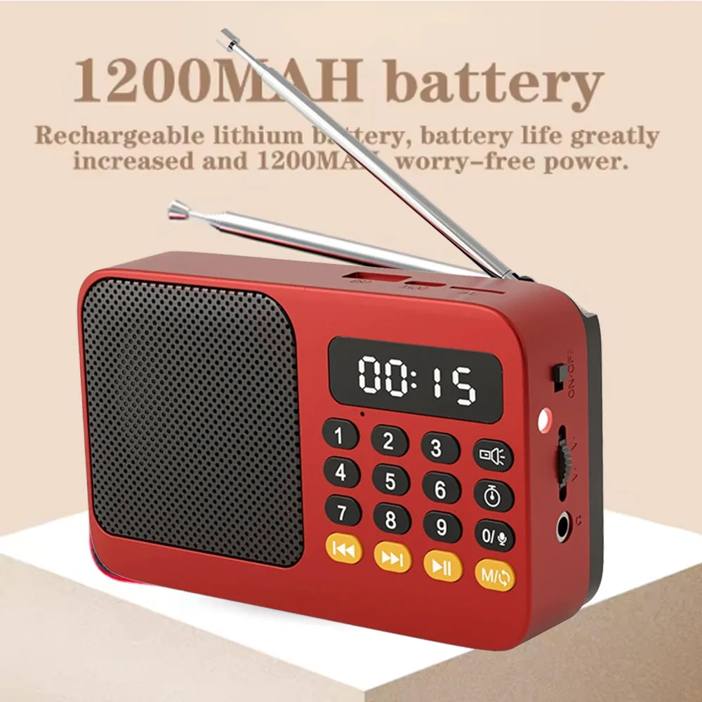 Portable Handheld FM Radio With Flashlight Full Band Radio Speaker Bluetooth 5.0 Mini MP3 LED Digital Display Emergency Radio