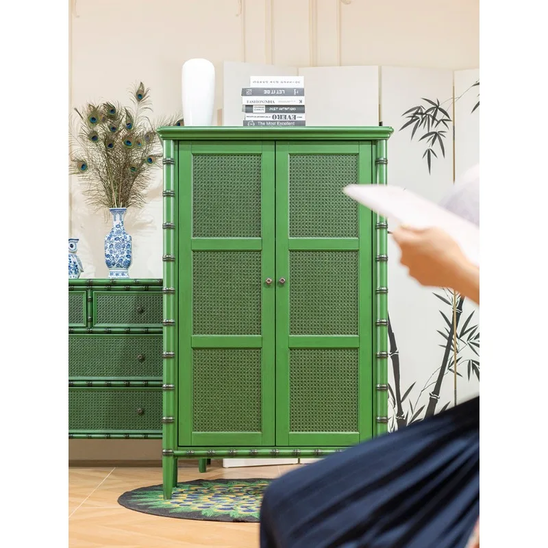 Natural rattan high cabinet large capacity magazine storage cabinet American furniture