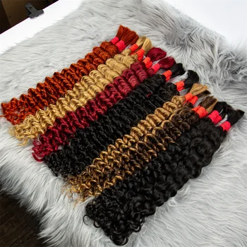 16-28 นิ้ว Deep Wave Boho Braids 1 Bundle 50g Human Hair Braiding Extensions จํานวนมากพม่าเทพธิดา Braids Curly Human Hair Bundles