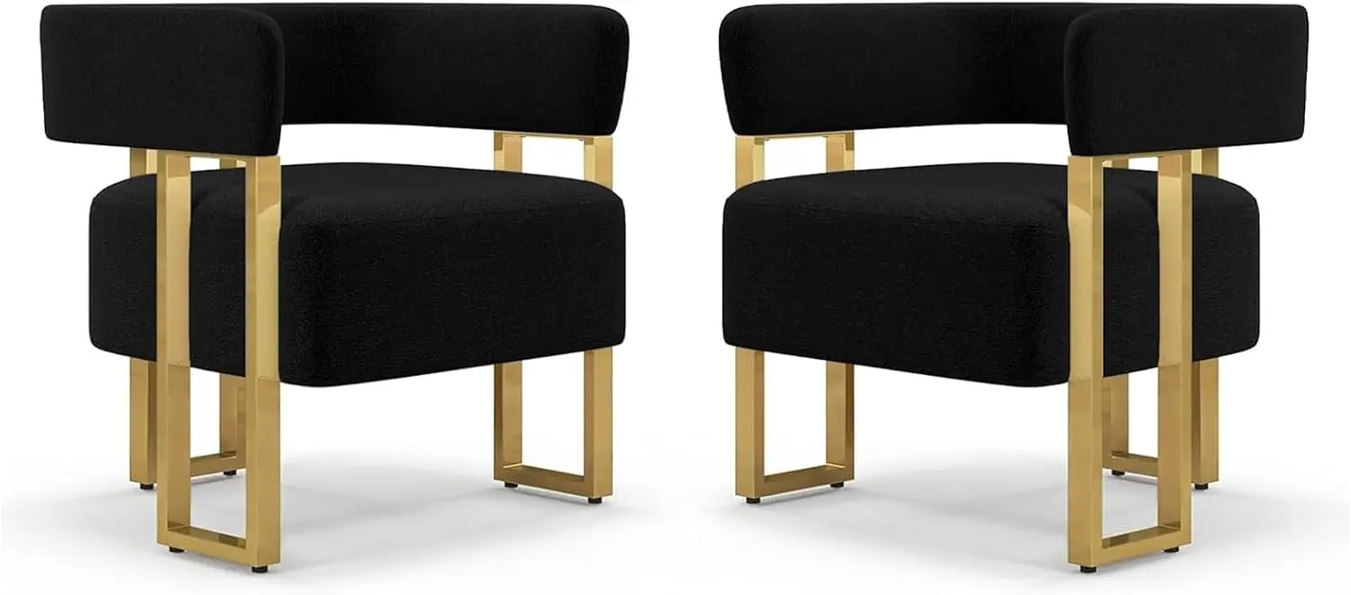 Modern Velvet Upholstered Armchair Set of 2 Comfy U-Shaped Round Back Vanity Chair with Gold Legs Lightweight and Sturdy Single