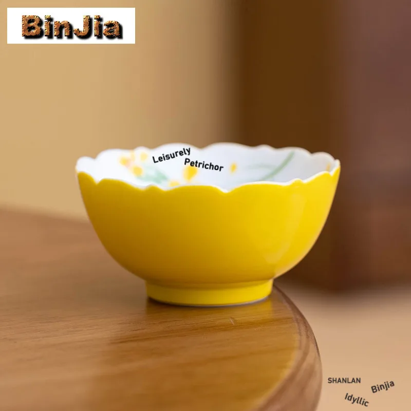 

65ml Hand-painted Rape Flower Teacup Luxury Tea Bowl Cute Cup Tea-tasting Personal Cup Jianzhan Master Cups For Tea Collection