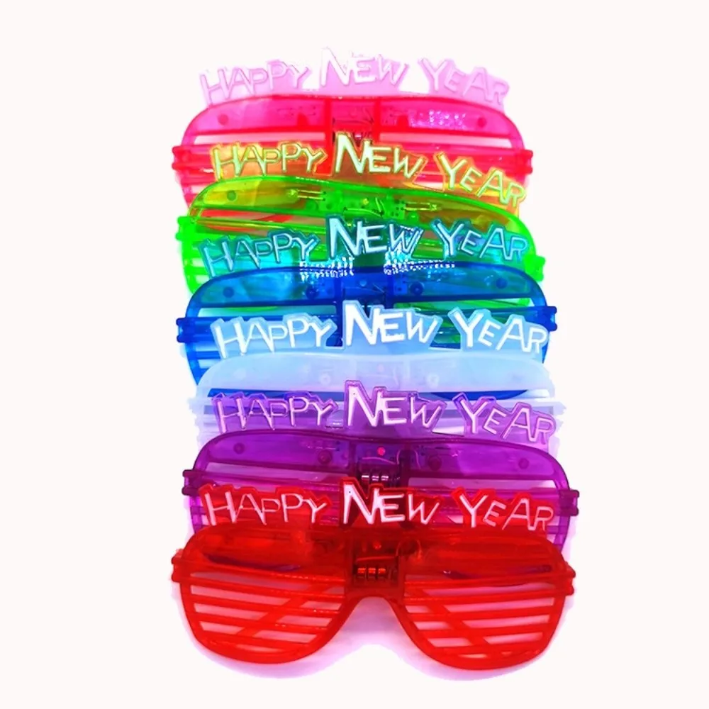 LED Glow 2026New Year Glow Glasses Number Letter Square/Love Heart Shape 2026 LED Glow Glasses Colorful Light Up
