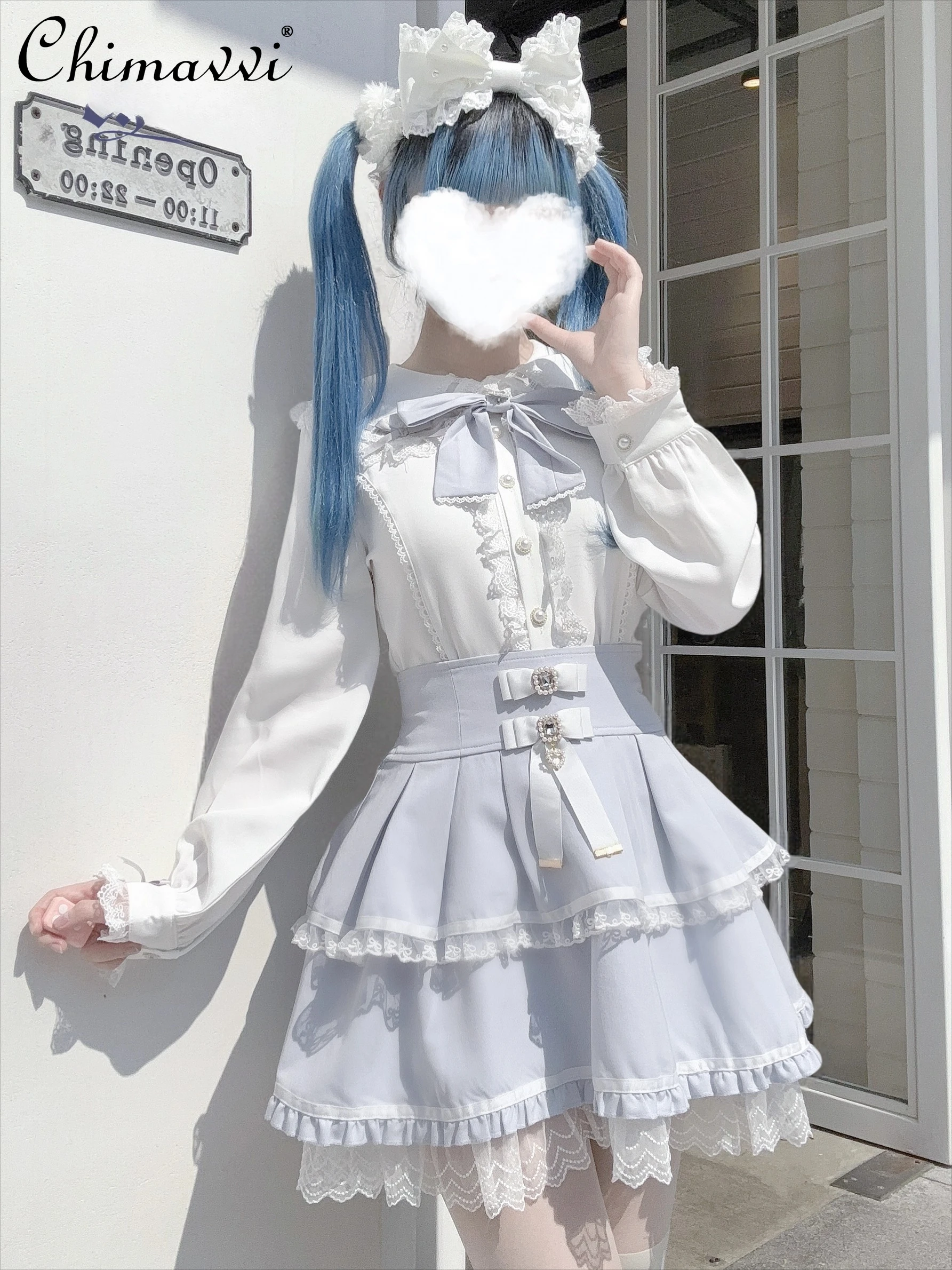 Original Japanese Style Mine Series Bow Lace Long Sleeve Shirt Mass-Produced Cute Bunny Ears Sweet Girl Lolita Shirt Blouse