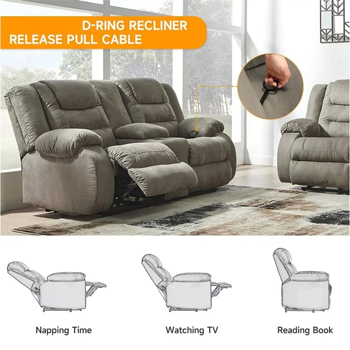 2 Pack Sofa Recliner Parts Pull Cable Replacement, D-Ring Release Pull Handle with S Tip for Couch Sofa Recliner Repair