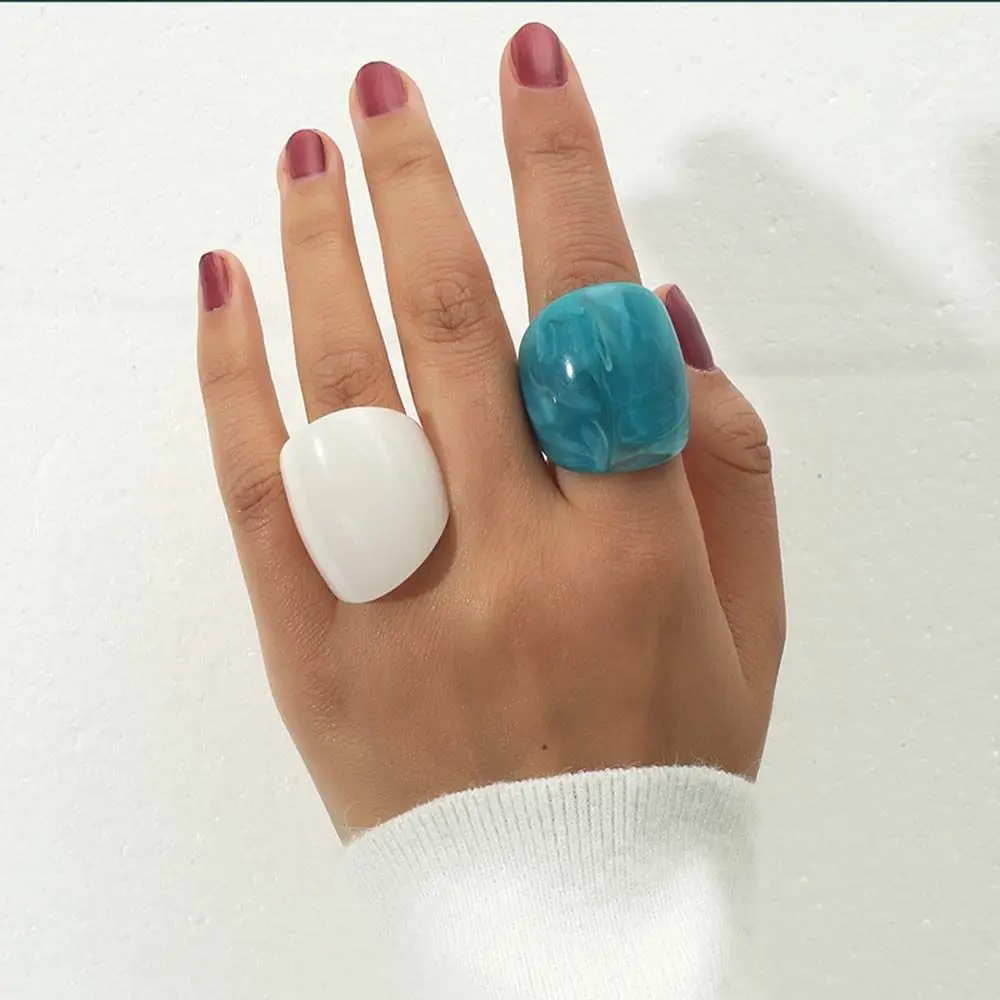 Blue Fashion Large Round Geometric Acrylic Resin Finger Rings Women Rings Set Korean Style Resin Rings