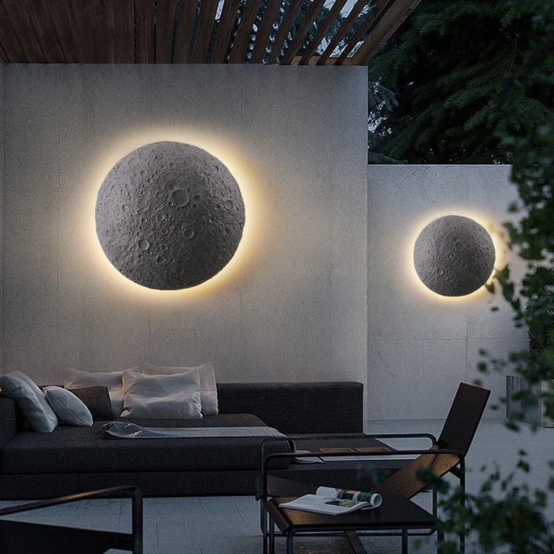 Imagem -03 - Moderno Criativo Lua Design Cimento Arandela ao ar Livre à Prova Impermeável Água Iluminação Led Pátio Varanda Decoração Luminária Lâmpada