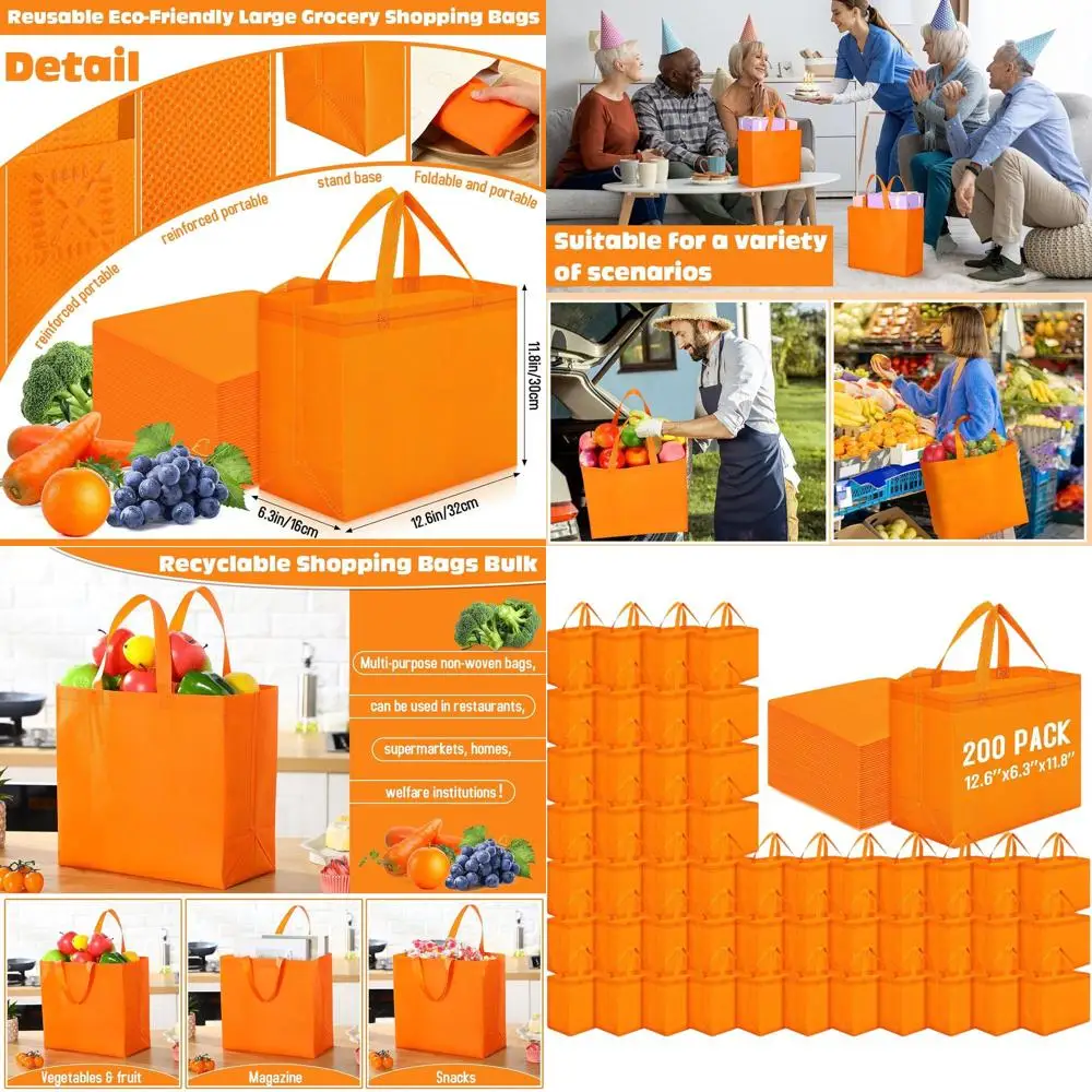 

Reusable Large Non-Woven Shopping Bags with Handles, Foldable & Portable, 12.6 x 11.8 x 6.3 Inch Bulk