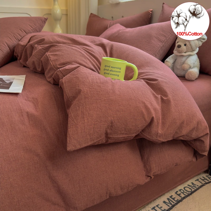 100% Washed Cotton Yarn‑Dyed Duvet Cover Set, Soft Breathable Duvet Cover with Pillowcases, Wrinkle‑Resistant Cozy Bedding Set