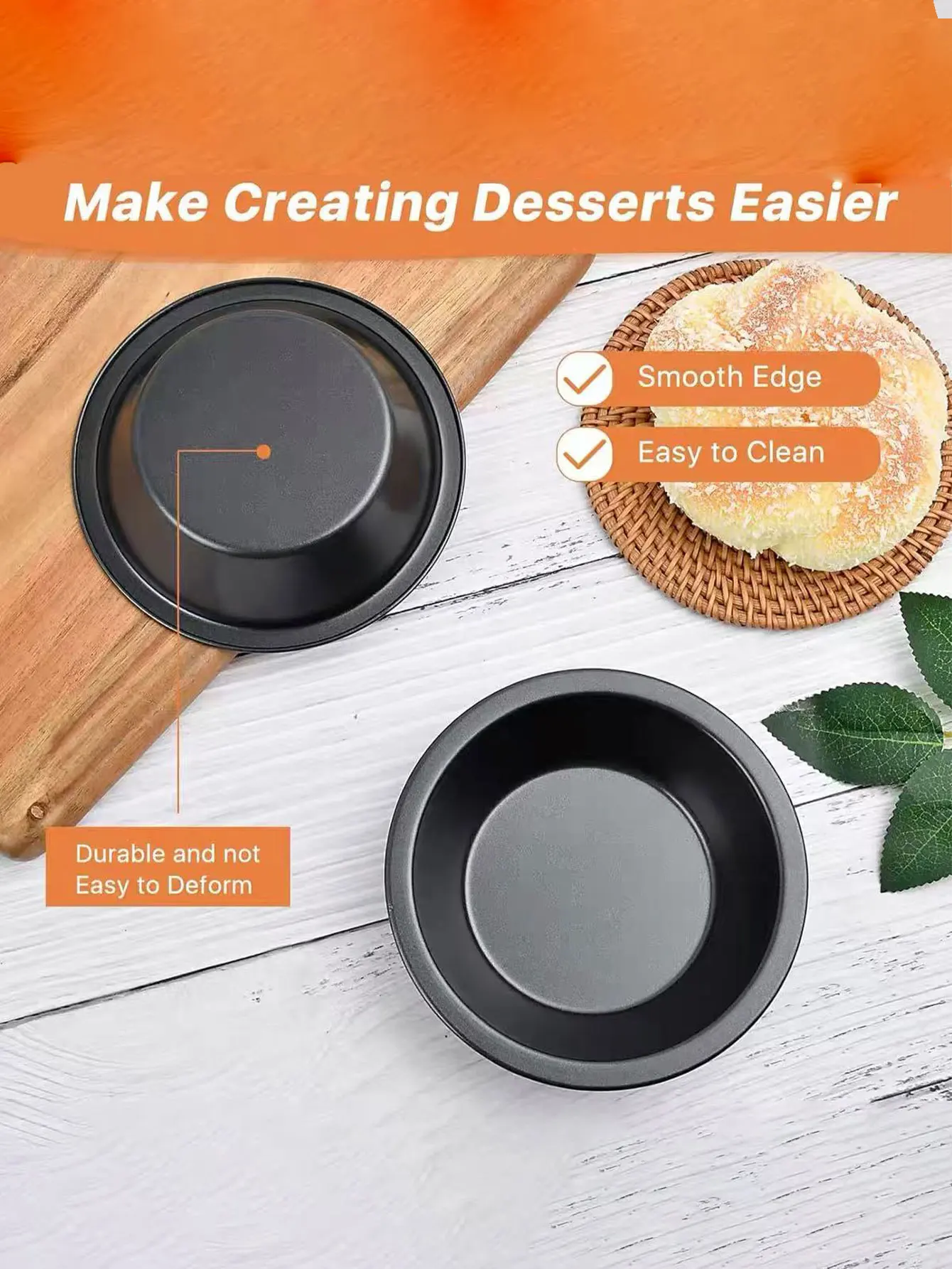 Non-Stick Cake Pan 5inch Mini Pie Pans Carbon Steel Mini Pie Pans Dessert Small Cake Baking Pans 2Pcs
