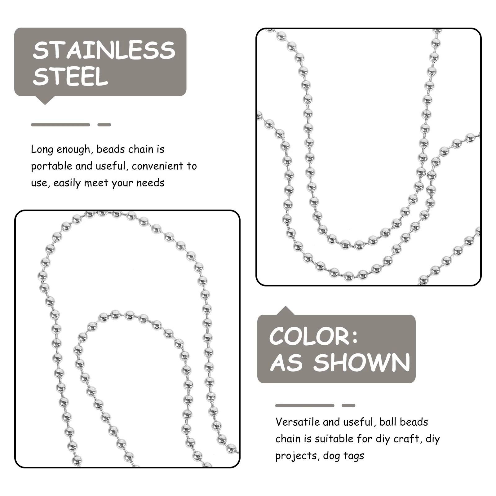 

27 Inch Stainless Steel Dog Tag Chain 2 4mm Beaded Necklace for DIY Craft Projects Men Women Military Style Long Durable