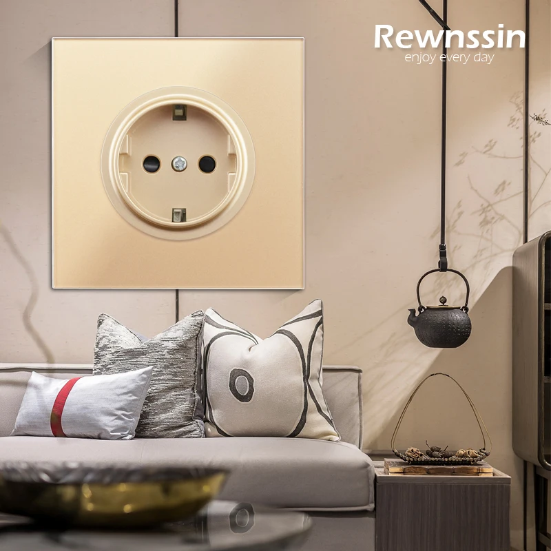 Glass Panel EU Electrical Luxury Golden Modern Style 1 2 3 4 Gang European Plug Wall Outlets Dual USB Charging Socket