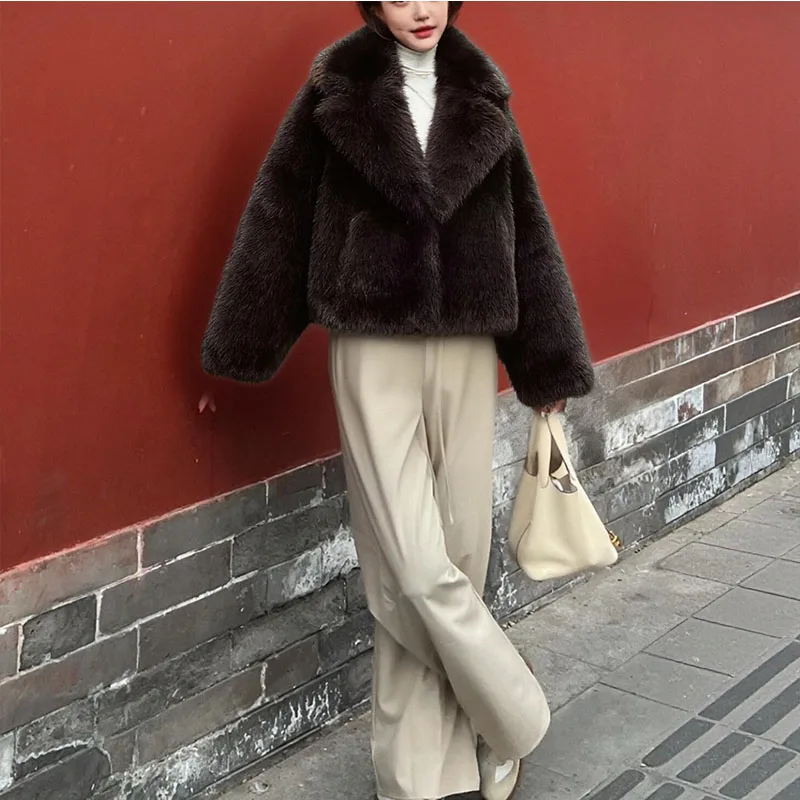 النمط الأوروبي والأمريكي 2025 شتاء موضة جديدة متعددة الاستخدامات بلون فو الفراء معطف قصير سترة #4