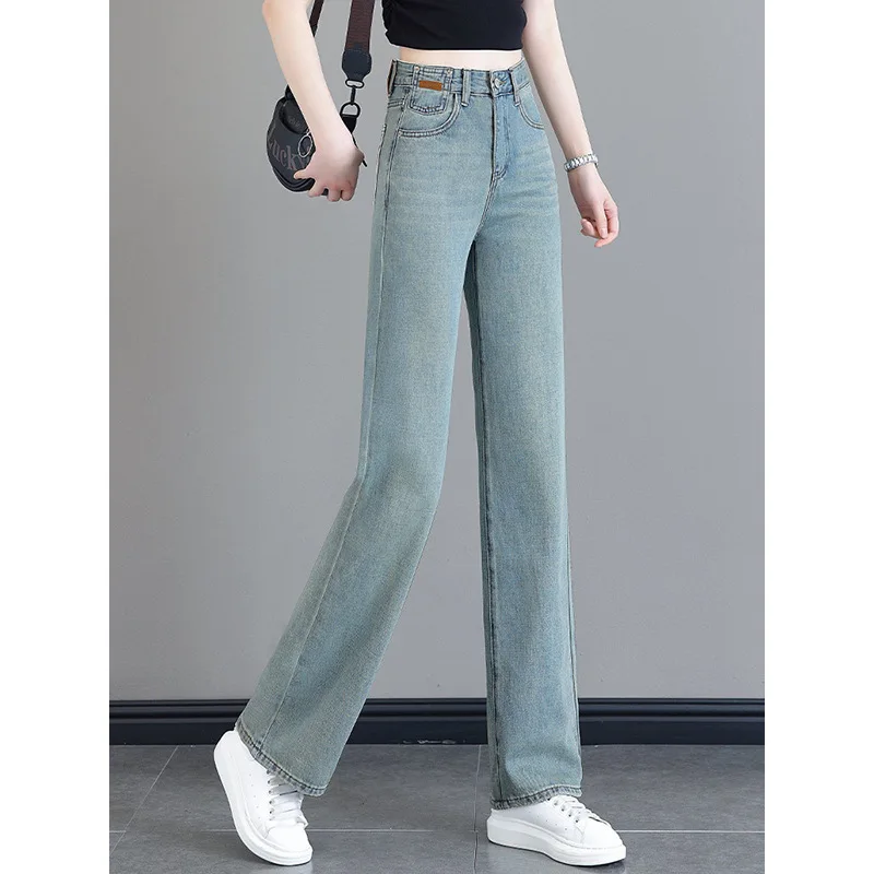 Pantalon à jambes larges et souples pour femmes, couleurs claires, jean, taille haute, ample, fin, droit, vêtements pour femmes, Y2k, nouvelle collection été 2024