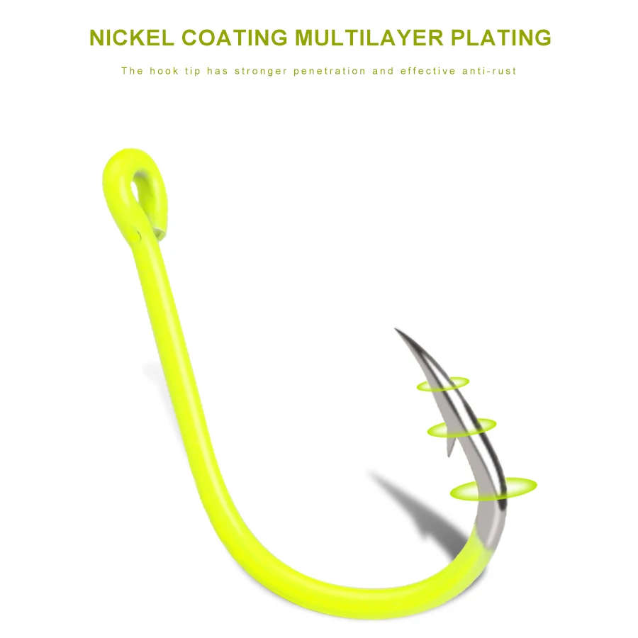 NGB 50PCS ISEAMA Fishing Hook Barbed High Carbon Steel Yellow 1/0#-10# Single Carp Hook With Ring Freshwater